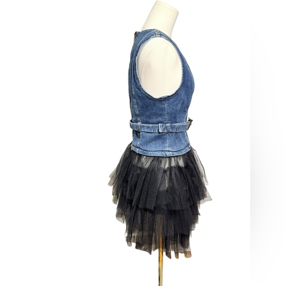 Pinko Denim Tulle Top & Skirt Set Blue/Black Size 6 - Picture 4 of 15